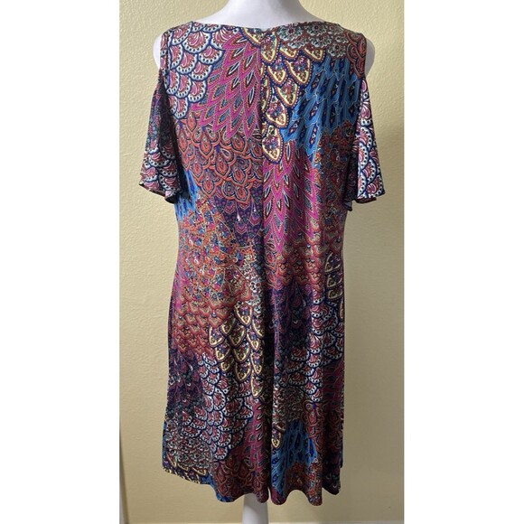 MSK Womens Cold Shoulder Flutter Sleeve Knee Length Paisley Shift Dress L NWT - Picture 4 of 8